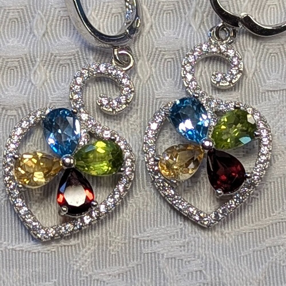 PROM IDEA - Earrings REAL Garnet Citrine Peridot Topaz CZ set in Sterling silver